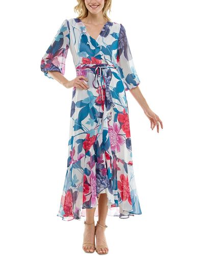 Maison Tara Floral-print Surplice-neck Chiffon Maxi Dress - Blue