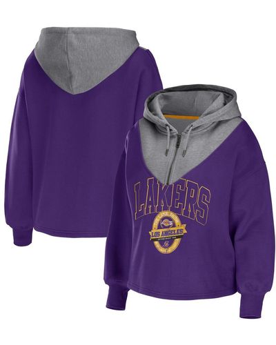 WEAR by Erin Andrews Los Angeles Lakers Pieced Quarter-zip Hoodie Jacket - Purple