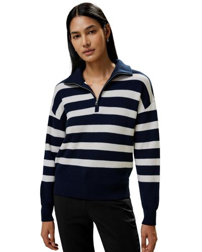 LILYSILK Collared Quarter-zip Wool Sweater - Blue