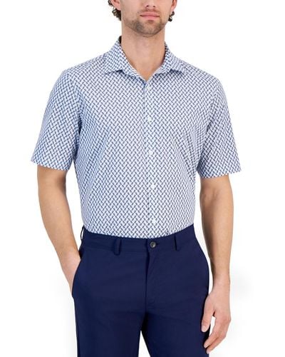 Alfani Regular-fit Stretch Chevron Geo-print Button-down Shirt - Blue