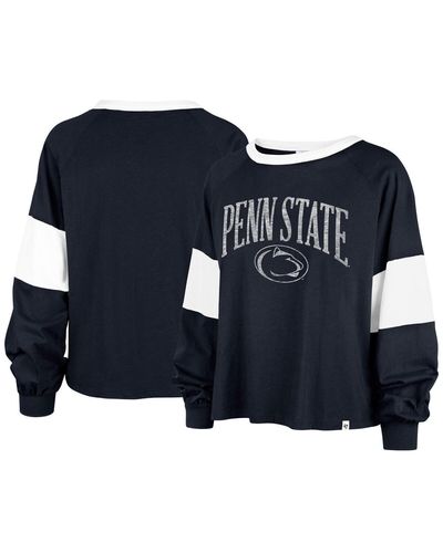 '47 Distressed Penn State Nittany Lions Upside Rhea Raglan Long Sleeve T-shirt - Blue