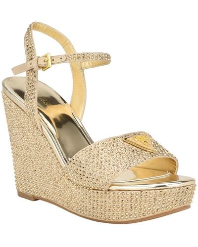 Guess Hippa Wrapped Platform Two Piece Ornamented Sandals - Metallic
