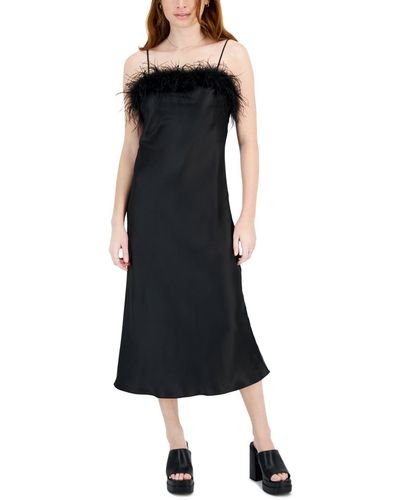 Lucy Paris Flora Sleeveless Feather-trim Slip Dress - Black