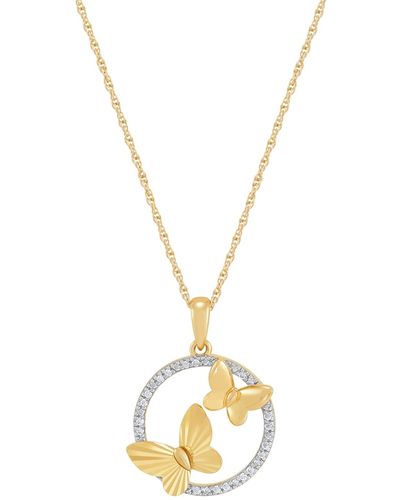 Macy's Diamond Butterfly Open Circle Pendant Necklace (1/10 Ct. T.w. - Metallic