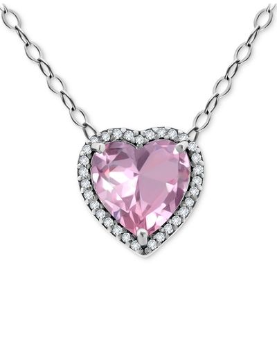 Giani Bernini Cubic Zirconia Heart Halo Pendant Necklace - Pink
