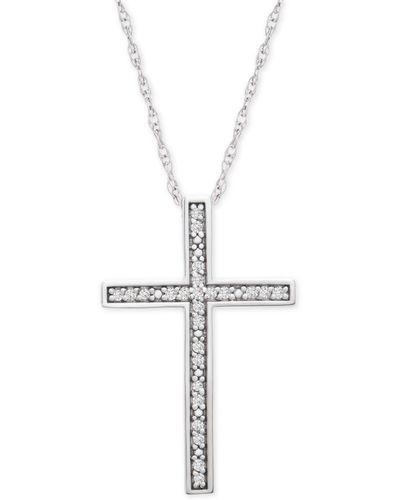 Macy's Diamond Cross Pendant Necklace (1/10 Ct. T.w. - Metallic