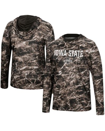 Colosseum Athletics Iowa State Cyclones Mossy Oak Spf 50 Performance Long Sleeve Hoodie T-shirt - Black