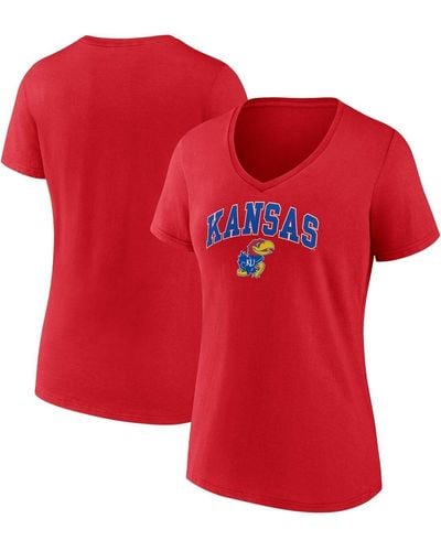 Fanatics Kansas Jayhawks Evergreen Campus V-neck T-shirt - Red
