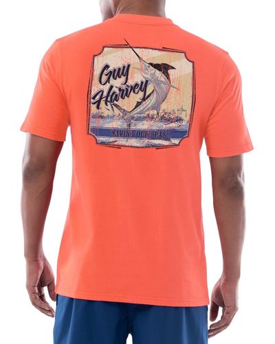 Guy Harvey Short Sleeve Crewneck Graphic Pocket T-shirt - Orange