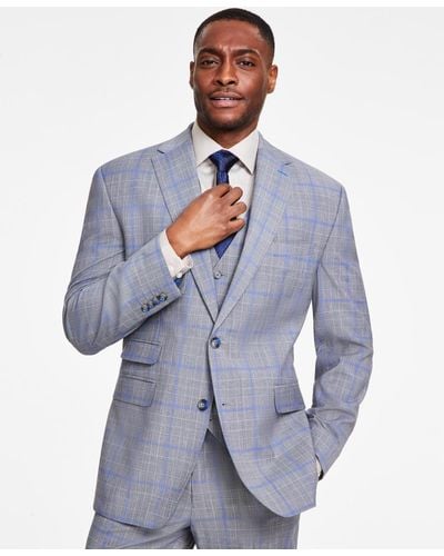 Tayion Collection Classic-fit Plaid Suit Jacket - Blue