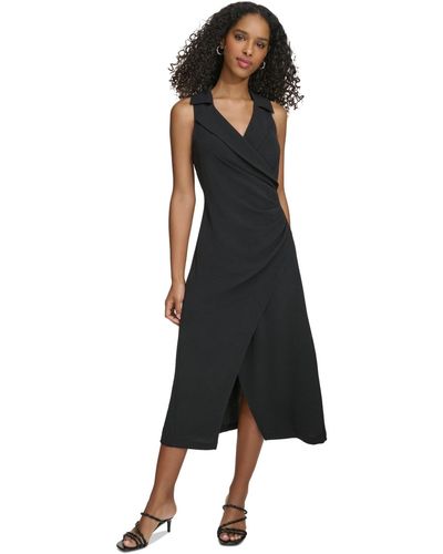 Calvin Klein V-neck Notched Collar Dress - Black