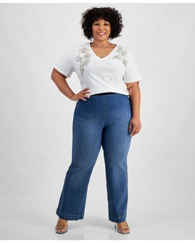 INC International Concepts Plus Size High-rise Pull-on Flare-leg Jeans - Blue