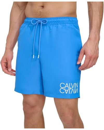 Calvin Klein Reflection Logo Elastic Waist 7" Volley Swim Trunks - Blue