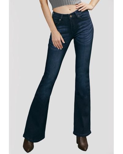 Kancan Mid Rise Soft Stretch Faded Flare Jeans - Blue