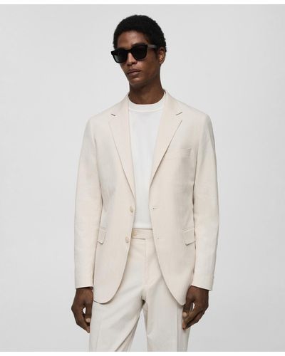 Mango Striped Seersucker Cotton Slim-fit Suit Blazer - Natural