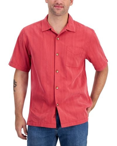 Tommy Bahama Coconut Point Tide Vista Islandzone Moisture-wicking Dotted Stripe Button-down Camp Shirt - Red