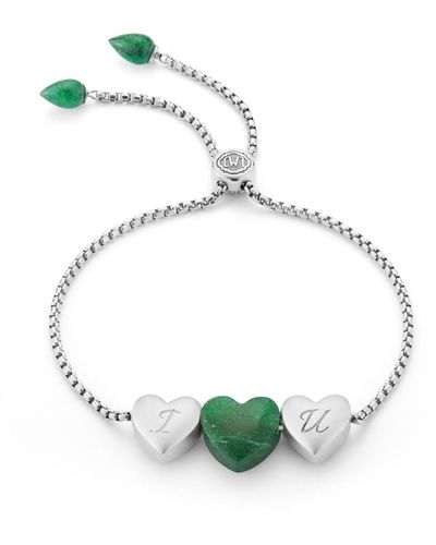 LuvMyJewelry Luv Me Love Heart Green Aventurine Gemstone Sterling Silver Bolo Adjustable Bracelet - Metallic