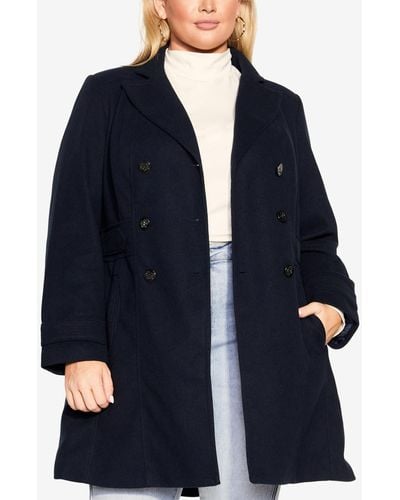 Avenue Plus Size Military Inspired Button Detail Coat - Blue
