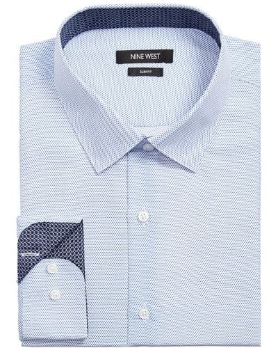 Nine West Slim-fit Performance Stretch Micro-dot Dress Shirt - Blue