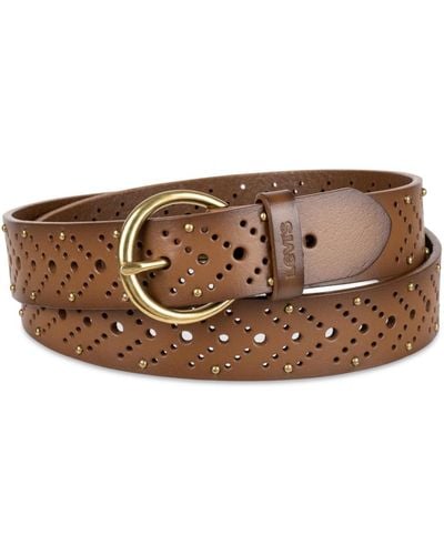 Levi's Studded Fully Adjustable Perforated Leather Belt - Brown