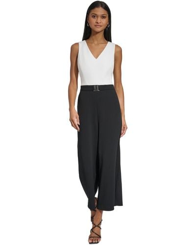 Karl Lagerfeld Scuba Crepe Belted Jumpsuit - Black