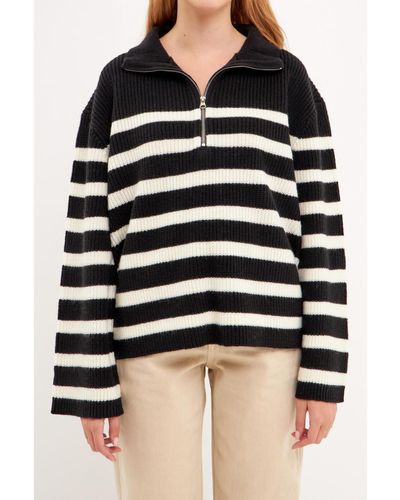 English Factory Striped Half-zip Sweater - Black