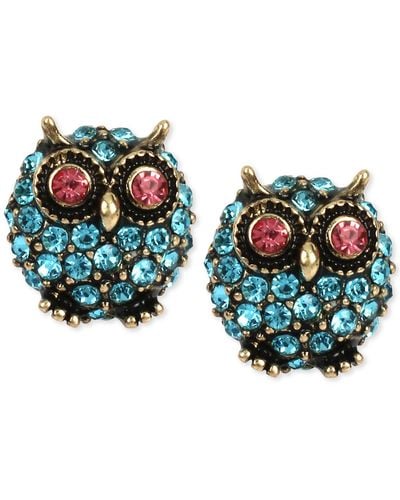 Betsey Johnson Pavé Owl Stud Earrings - Blue