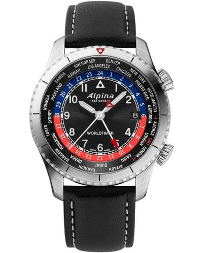 Alpina Swiss Startimer Pilot Leather Strap Watch 41mm - Gray