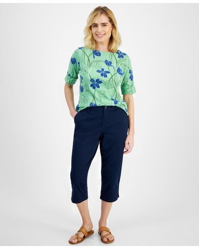 Style & Co. Petite Pull On Comfort Capri Pants - Blue