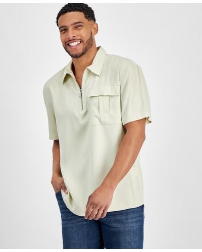 INC International Concepts Kai Oversized-fit 1/4-zip Popover Shirt - White