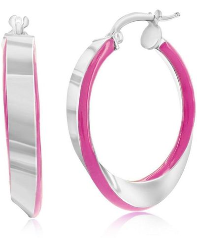 Simona Sterling Silver Enamel Twist Hoop Earrings - Pink
