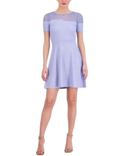 Vince Camuto Jewel-neck Ribbed Fit & Flare Dress - Blue