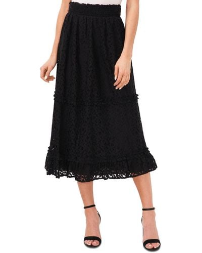 Cece Lace Smocked-waist Midi Skirt - Black