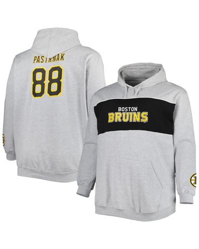 Profile David Pastrnak Boston Bruins Big And Tall Player Lace-up Pullover Hoodie - Gray