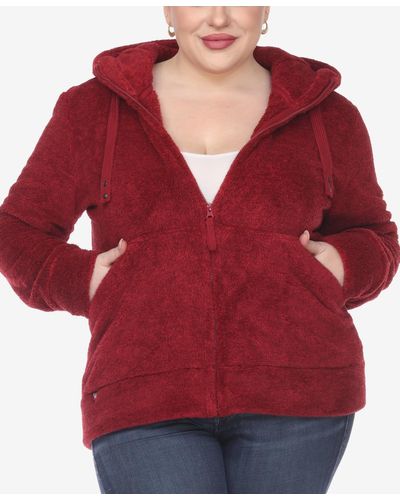 White Mark Plus Size Hooded Sherpa Jacket - Red