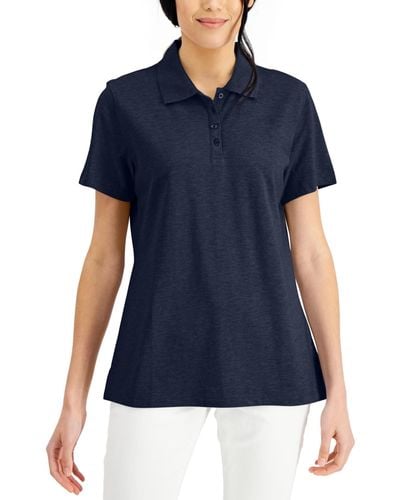 Karen Scott Cotton Short Sleeve Polo Shirt - Blue