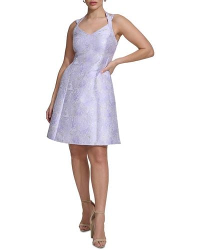 Kensie V-neck Jacquard A-line Dress - Purple