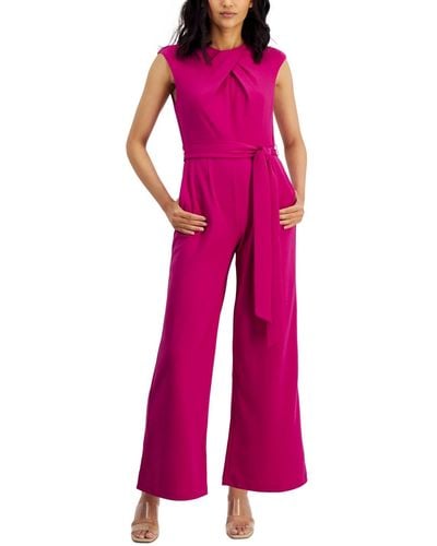 Tahari Petite Sleeveless Belted Jumpsuit - Pink