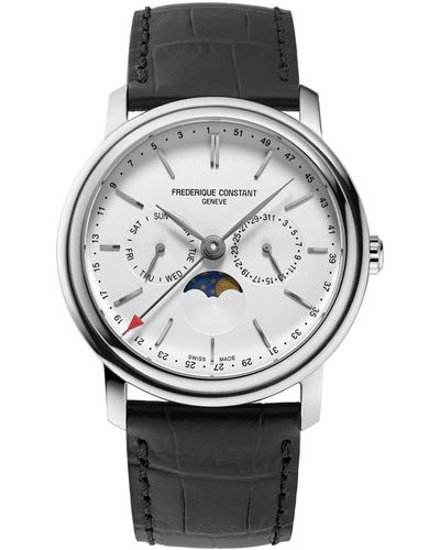 Frederique Constant Swiss Classics Business Timer Leather Strap Watch 40mm - Gray