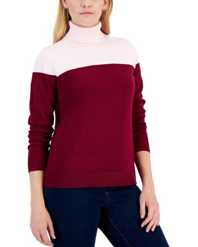 Karen Scott Colorblocked Turtleneck Sweater - Red