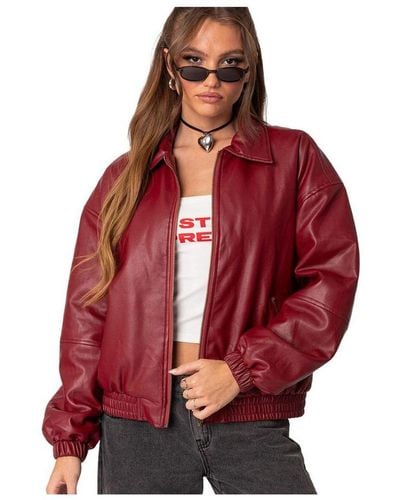 Edikted Halley Faux Leather Bomber Jacket - Red