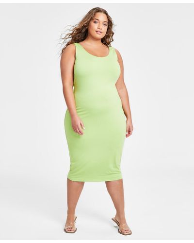 BarIII Trendy Plus Size Sleeveless Bodycon Midi Dress - Green