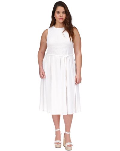 Michael Kors Michael Plus Size Smocked Midi Dress - White