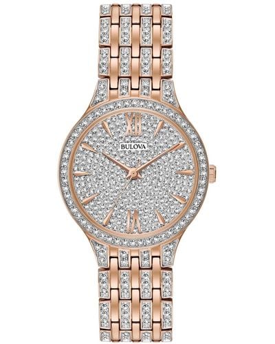 Bulova Crystal Accented Rose Gold-tone Stainless Steel Bracelet Watch 32mm 98l235 - Metallic