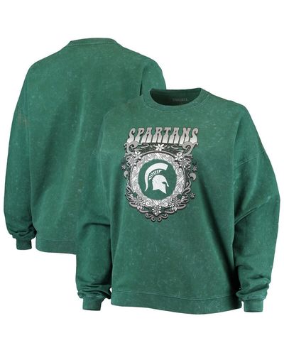 ZooZatZ Michigan State Spartans Garment Wash Oversized Vintage-like Pullover Sweatshirt - Green