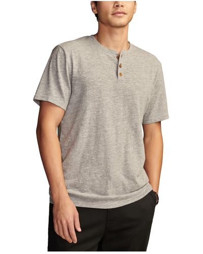 Lucky Brand Linen Short Sleeve Henley T-shirts - Gray