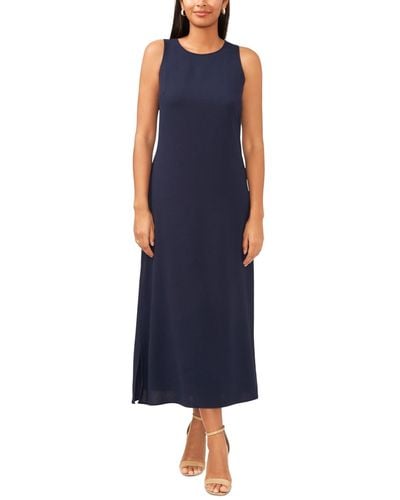Msk Round-neck Sleeveless Side-slit Maxi Dress - Blue