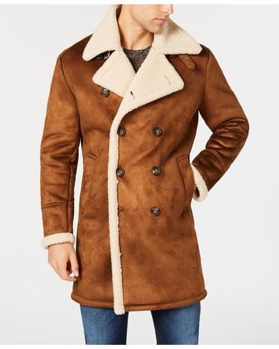 Guess Faux-shearling Overcoat - Brown