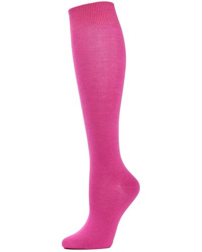 Memoi Bamboo Blend Knit Knee High Socks - Pink