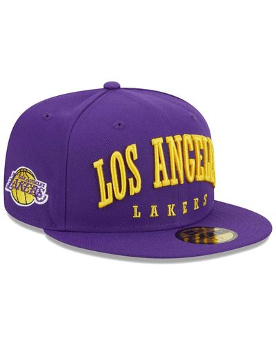 KTZ Los Angeles Lakers Big Arch Text 59fifty Fitted Hat - Purple